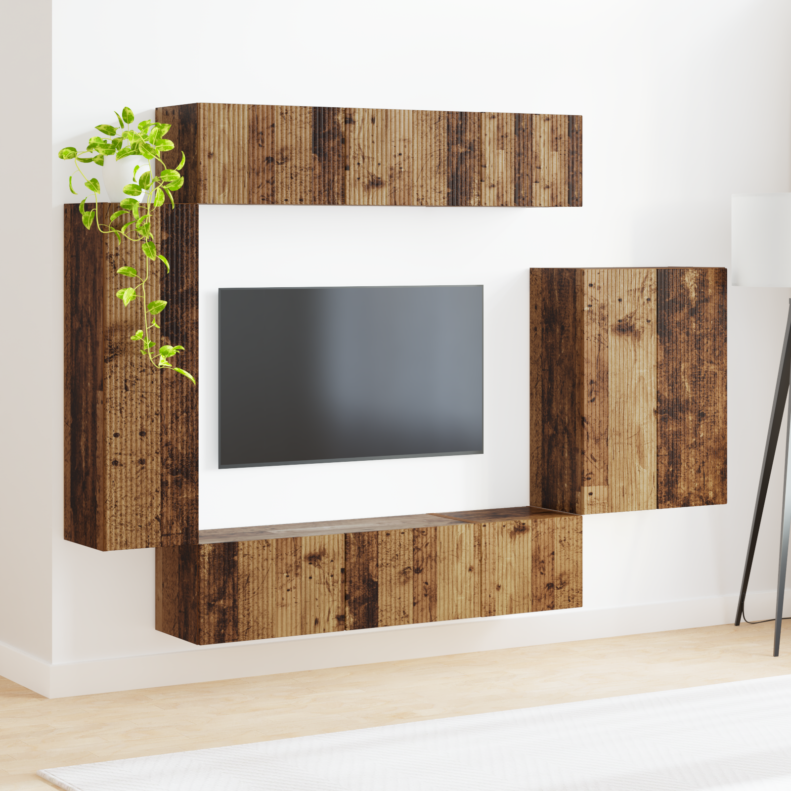 TV sieninio kabineto komplektas 6 pcs Senovinis medis