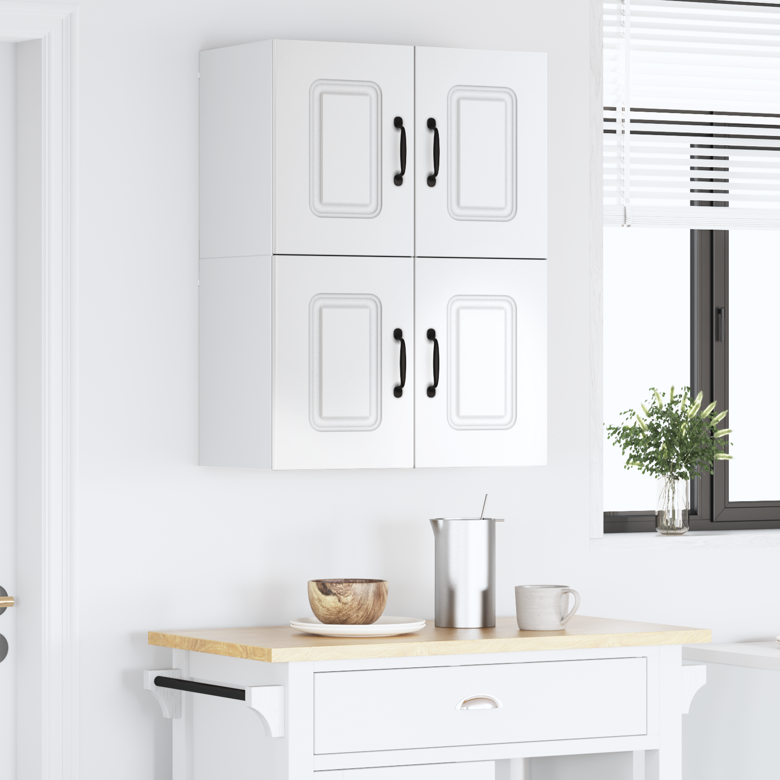 Virtuvės sieninė spintelė 2 pcs Aukštai blizganti balta