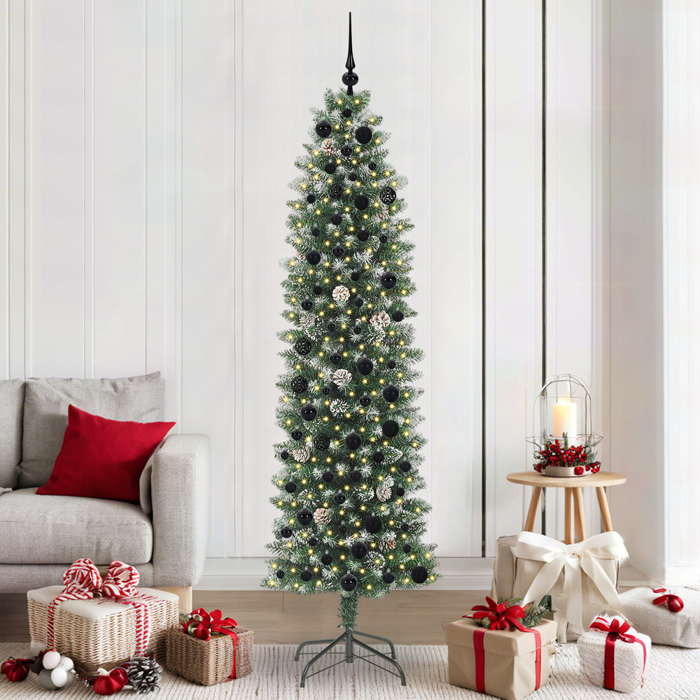 Artificial Slim Christmas Tree with 300 LED Green and White 210 cm