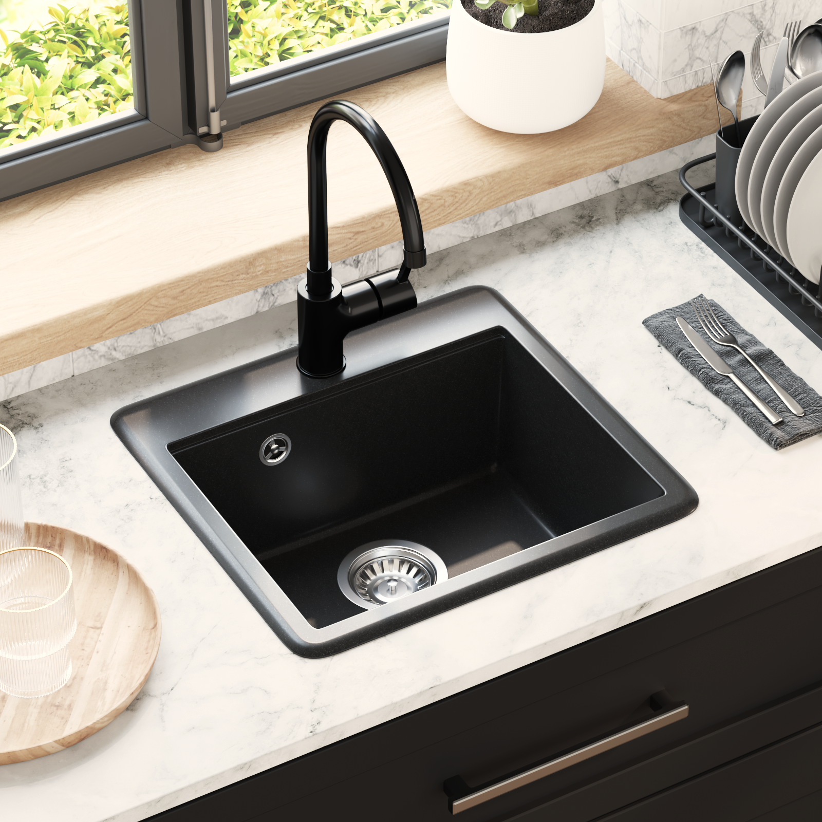 Kriauklė Juoda 470 x 440 mm Granitas