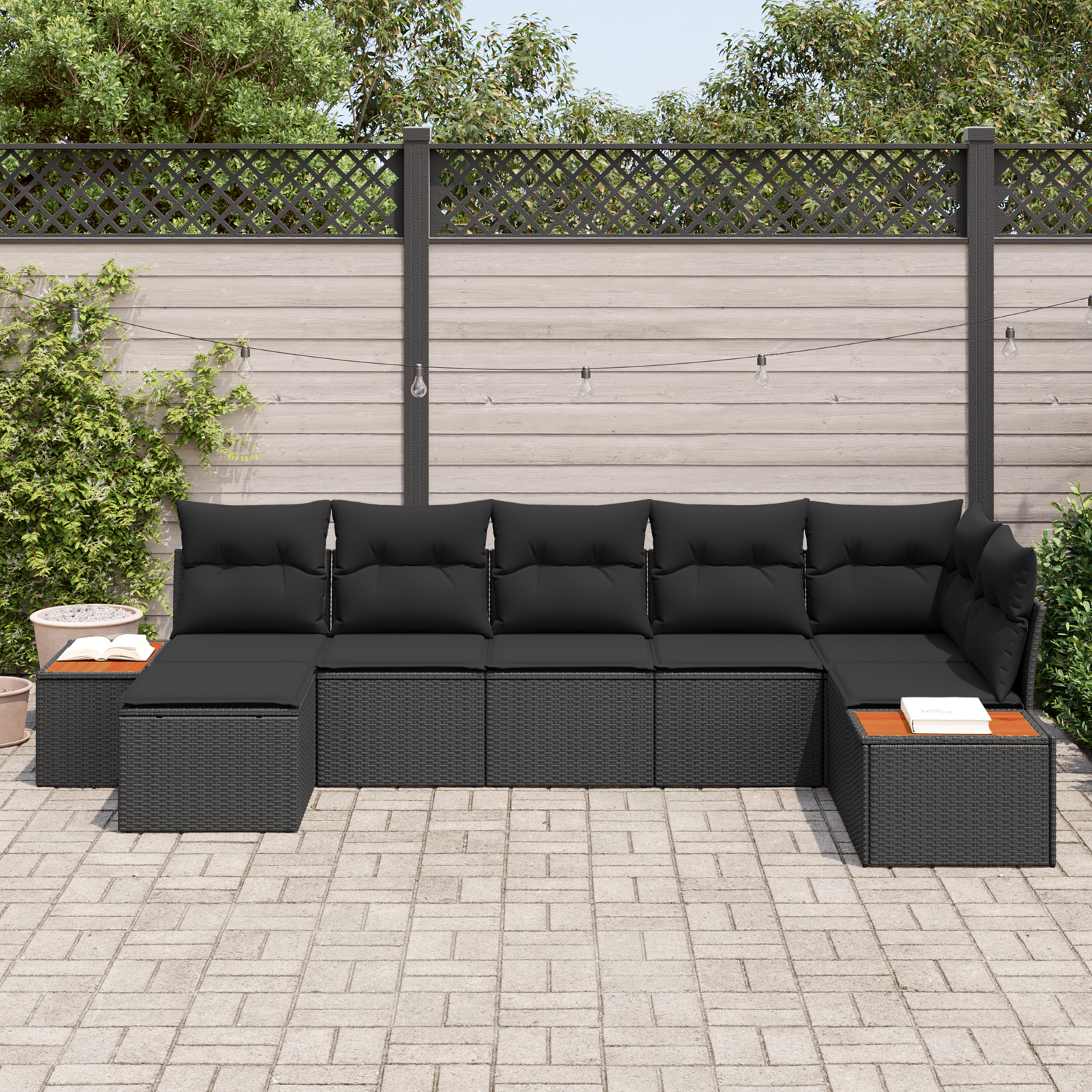Sodo Sofų Rinkinys su pagalve 8 pcs Juoda Poliratanas