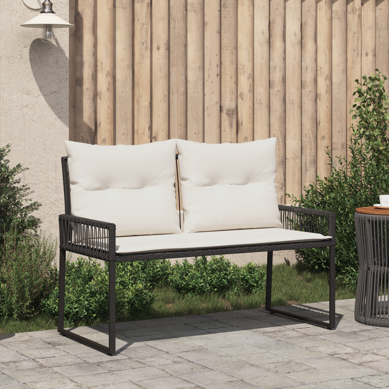 Lauko suolas 4 pcs Juoda ir kreminė balta poliratanas