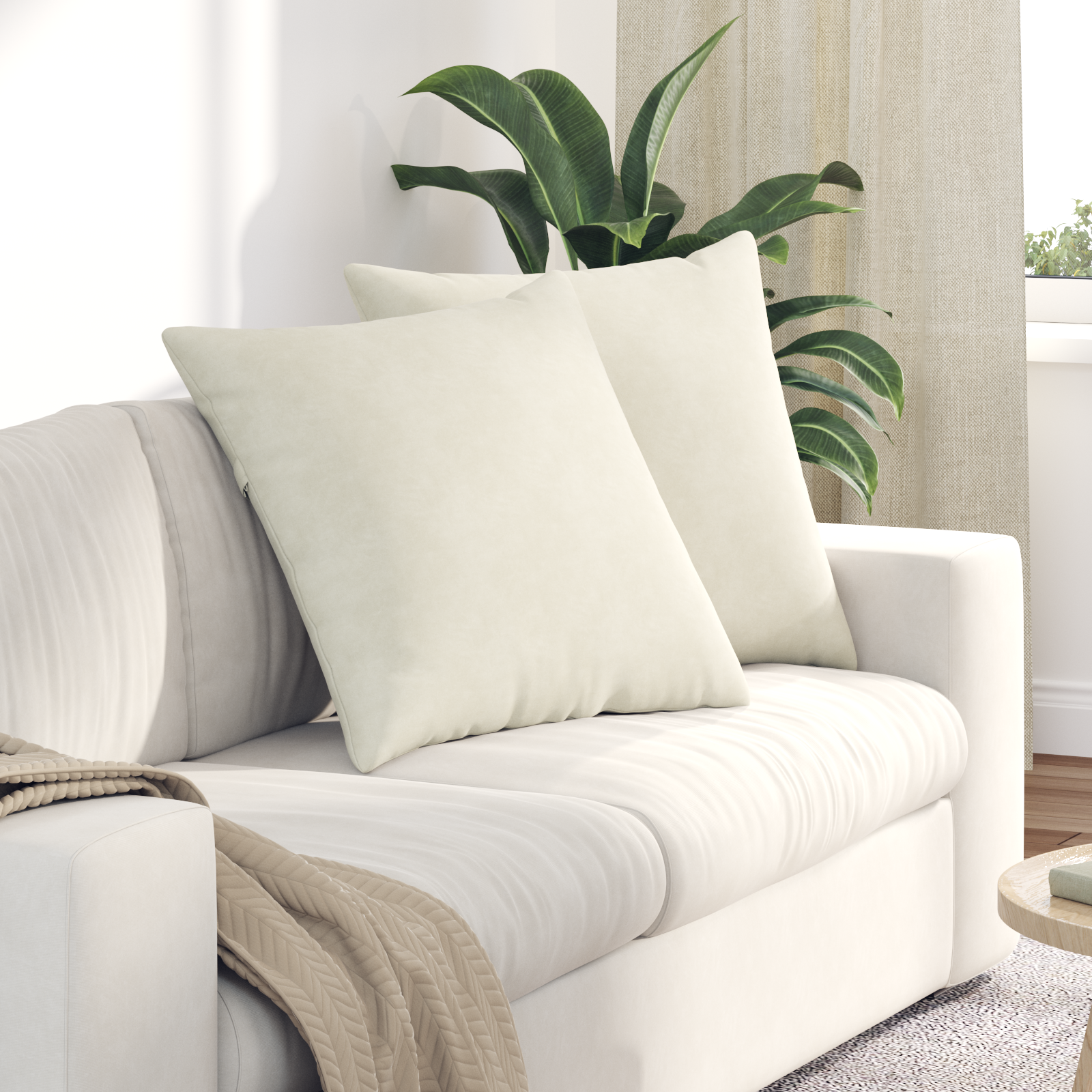 Sofa Pagalvės 2 pcs Kreminė 60 x 60 cm Kordūrinis audinys