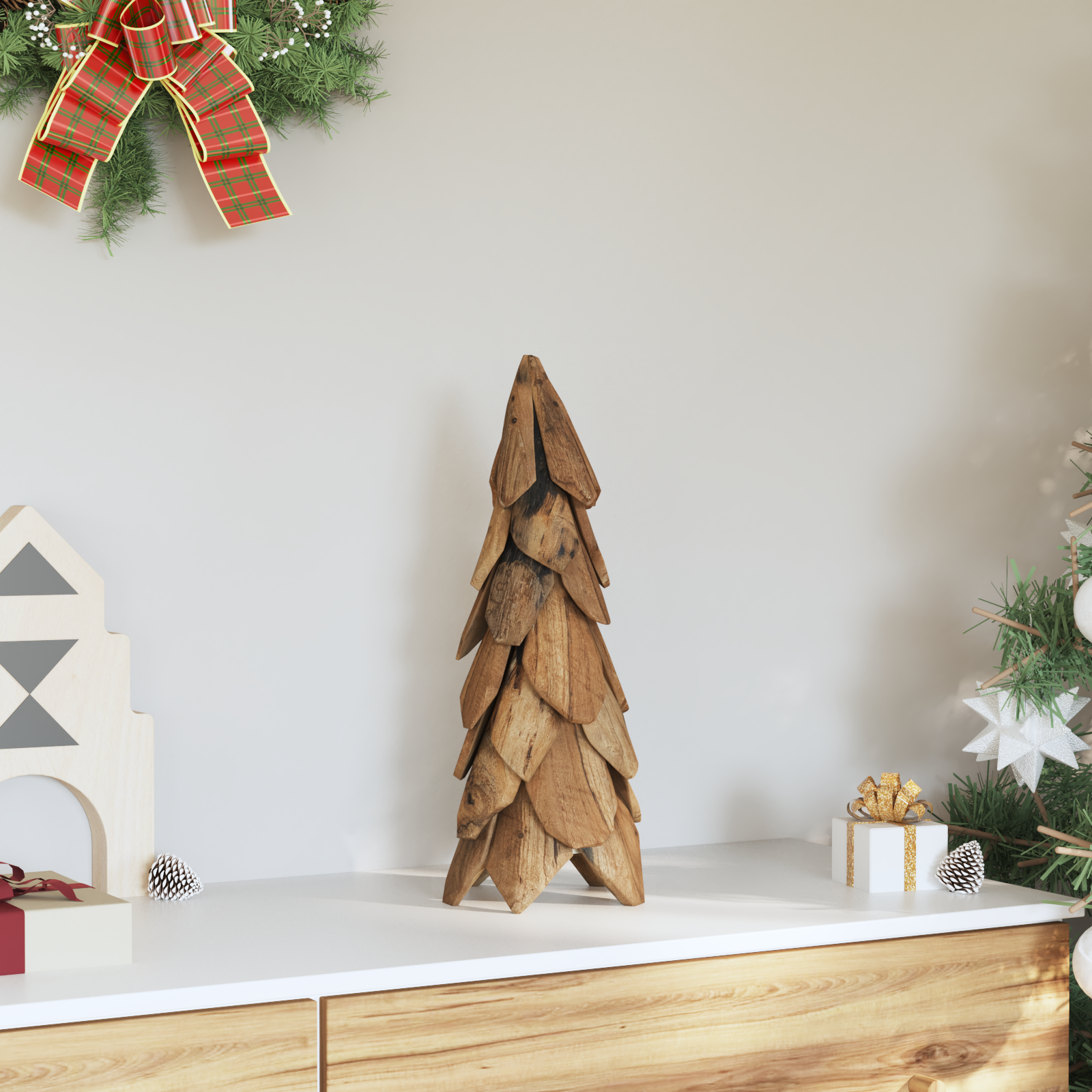 Christmas Tree Stand Brown 50 cm Solid Teak Wood