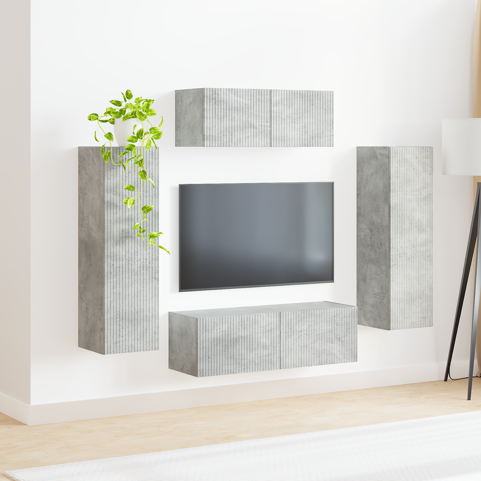 TV spintelių komplektas 3 pcs Betono pilka Apdirbta mediena