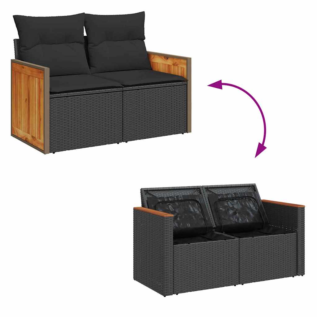 10 dalių sodo sofa komplektas su pagalvėlėmis Juoda poliratanas akacijų - Namų Idėja