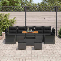 10 dalių sodo sofa komplektas su pagalvėlėmis Juodame poli rataną Acacia - Namų Idėja