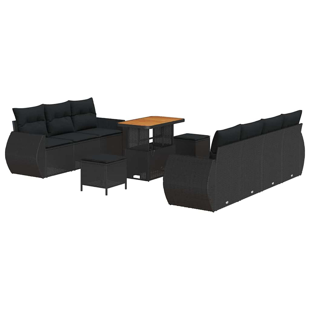 10 dalių sodo sofa komplektas su pagalvėlėmis Juodas Poli Ratanas Akacija - Namų Idėja