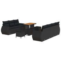 10 dalių sodo sofa komplektas su pagalvėlėmis Juodas Poli Ratanas Akacija - Namų Idėja