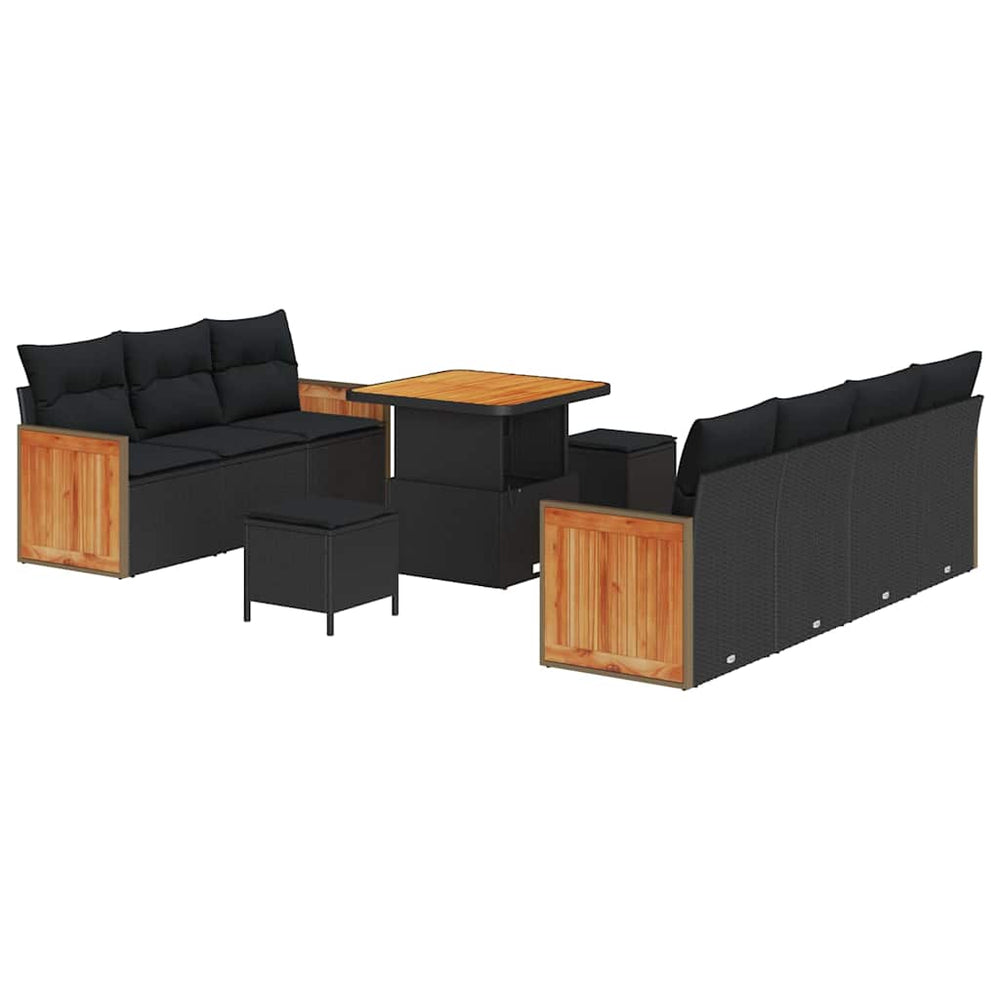 10 dalių sodo sofa komplektas su pagalvėlėmis juodas poli ratanas akacija - Namų Idėja