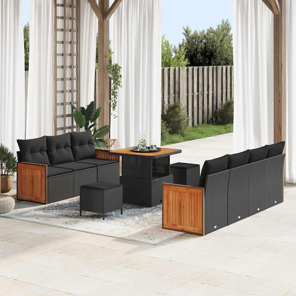 10 dalių sodo sofa komplektas su pagalvėlėmis juodas poli ratanas akacija - Namų Idėja
