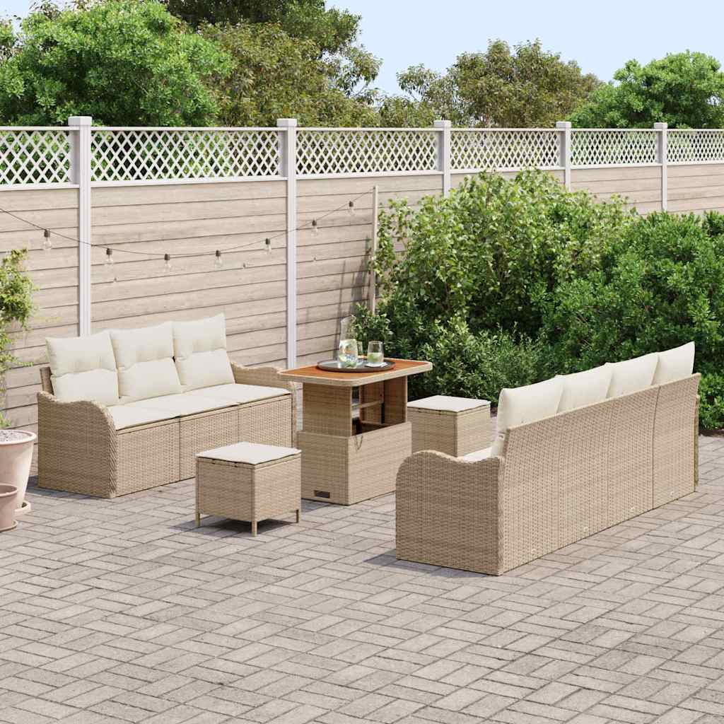 10 dalių sodo sofa komplektas su pagalvėlėmis Kreminė poli ratanas akacija - Namų Idėja