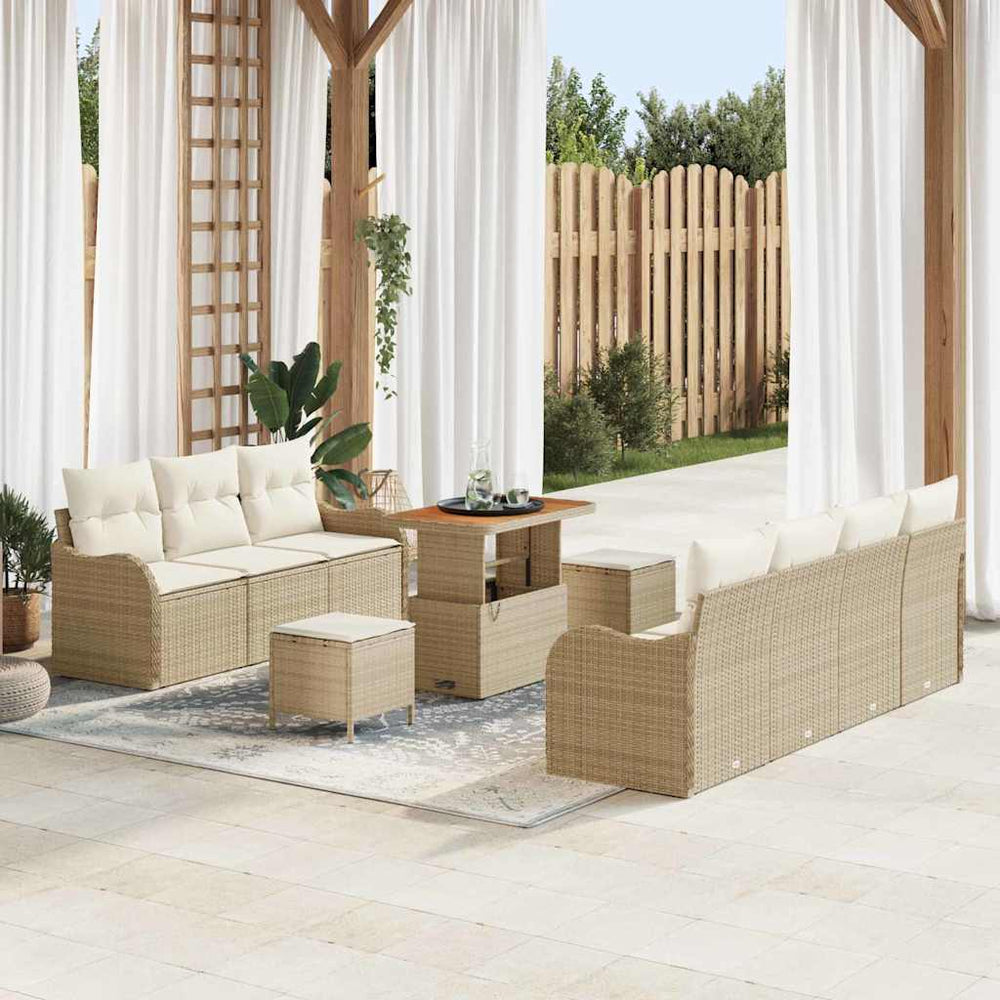 10 dalių sodo sofa komplektas su pagalvėlėmis Kreminė poli ratanas akacija - Namų Idėja