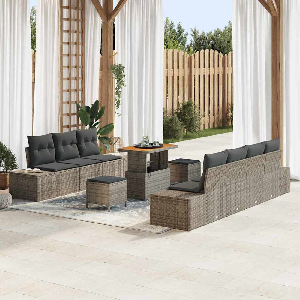 10 dalių sodo sofa komplektas su pagalvėlėmis pilkas poli ratanas akacijos - Namų Idėja