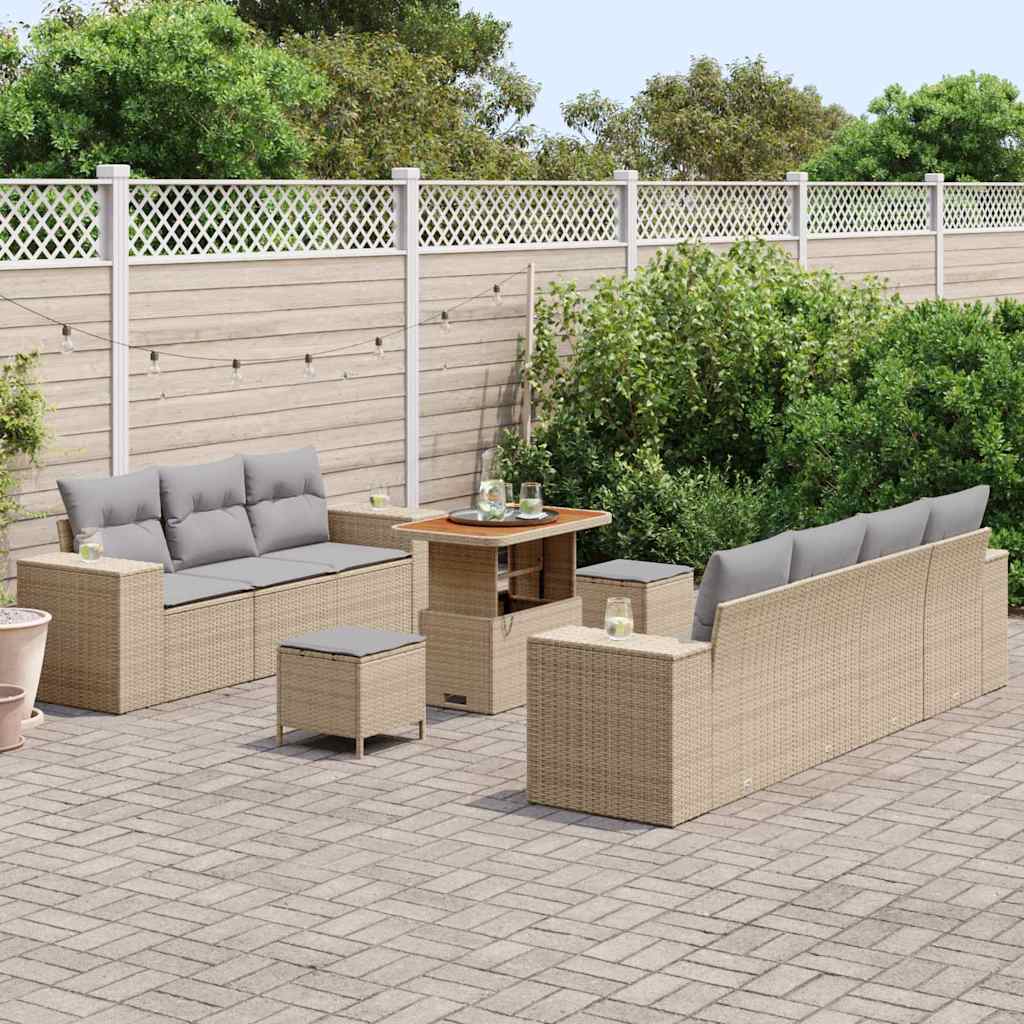 10 dalių sodo sofa komplektas su pagalvėlėmis smėlio poli ratanas akacija - Namų Idėja