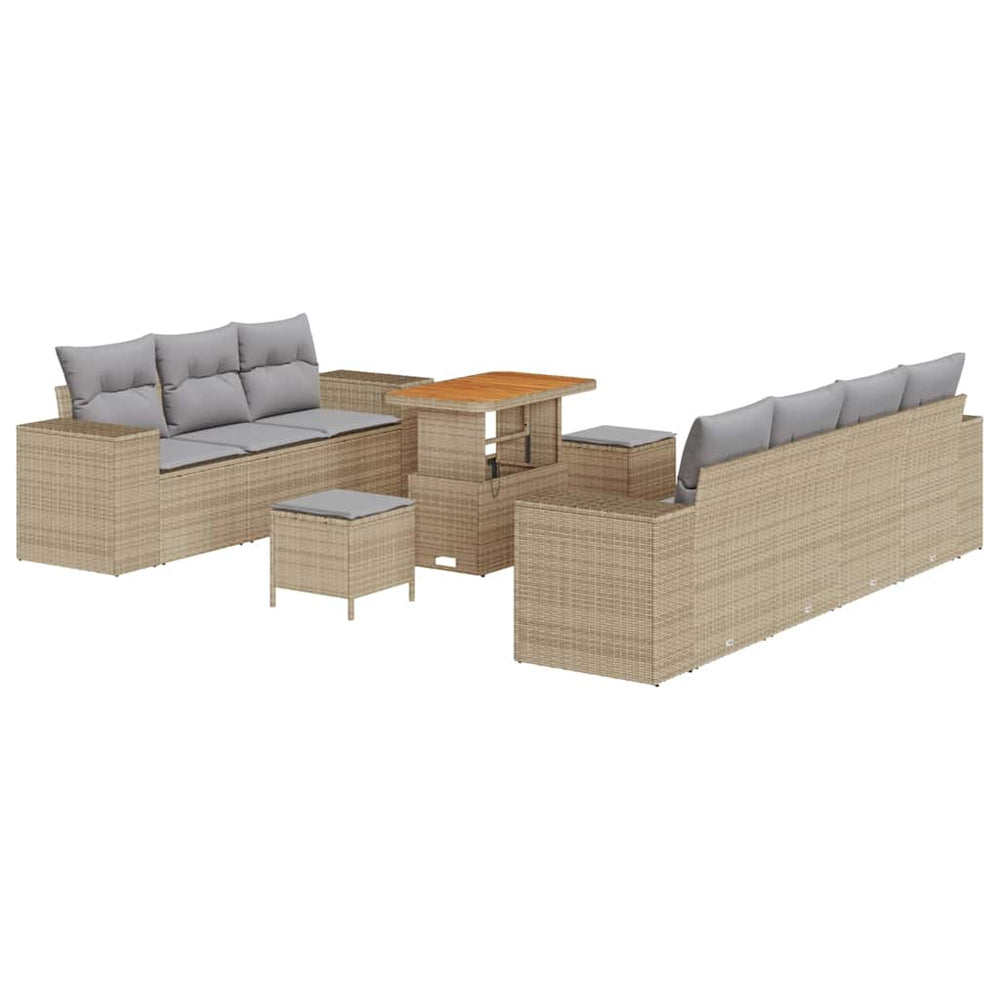 10 dalių sodo sofa komplektas su pagalvėlėmis smėlio poli ratanas akacija - Namų Idėja