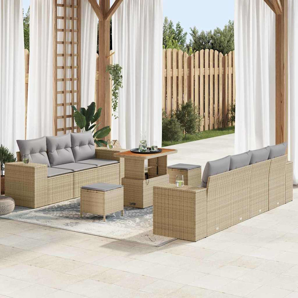 10 dalių sodo sofa komplektas su pagalvėlėmis smėlio poli ratanas akacija - Namų Idėja
