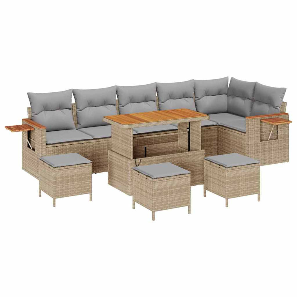 10 dalių sodo sofa komplektas su pagalvėlėmis Smėlio poli ratanas akacijoje - Namų Idėja