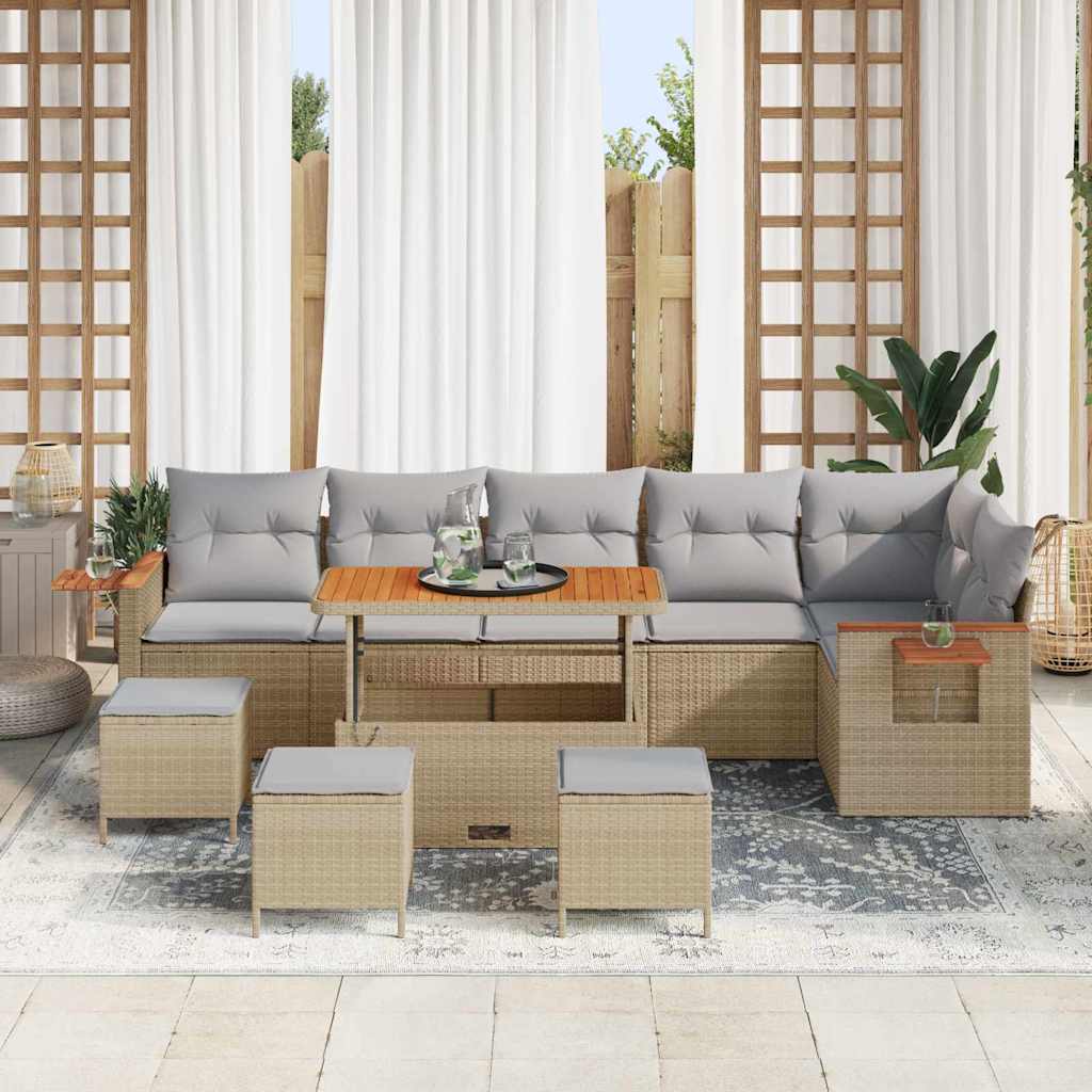 10 dalių sodo sofa komplektas su pagalvėlėmis Smėlio poli ratanas akacijoje - Namų Idėja