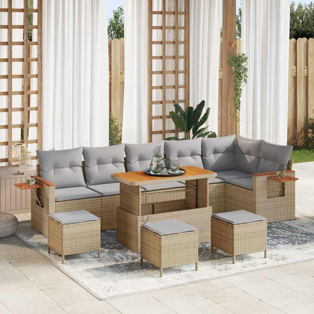 10 dalių sodo sofa komplektas su pagalvėlėmis Smėlio poli ratanas akacijoje - Namų Idėja