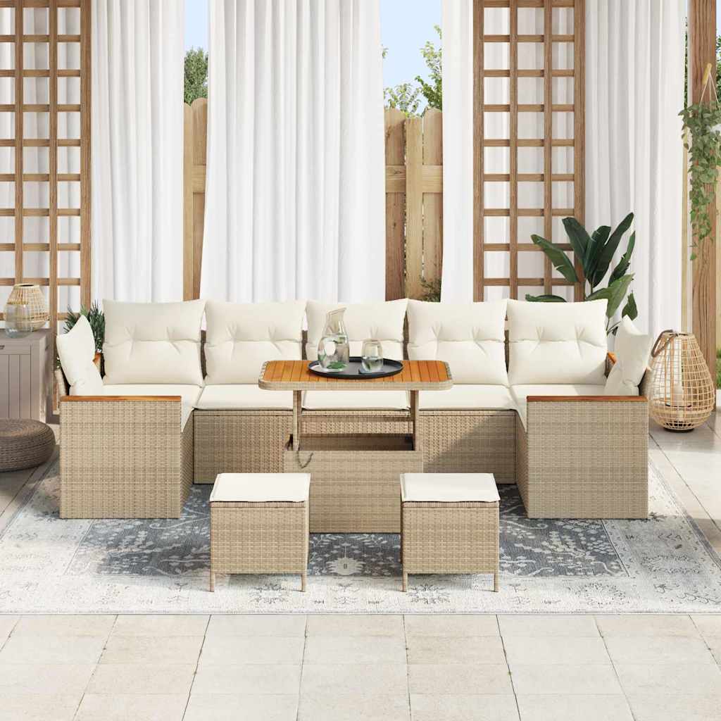 10 dalių Sodo Sofa Komplektas su Pagalvėlėmis Smėlio Poli Rattan Akacija - Namų Idėja
