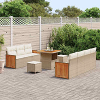 10 Dalių Sodo Sofa Komplektas su Pagalvėlėmis Smėlio Poli Rattan Akacija - Namų Idėja