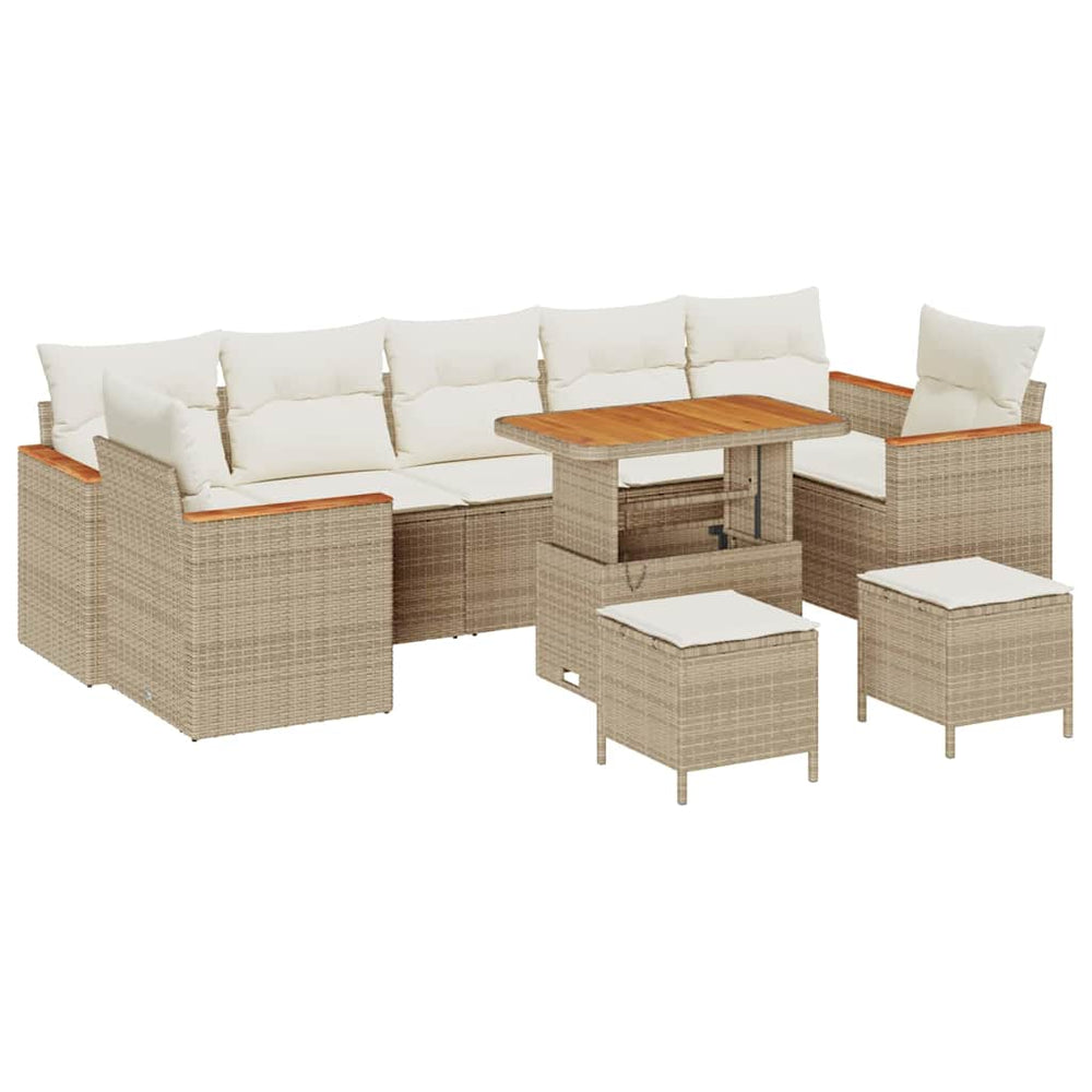 10 dalių Sodo Sofa Komplektas su Pagalvėlėmis Smėlio Poli Rattan Akacija - Namų Idėja