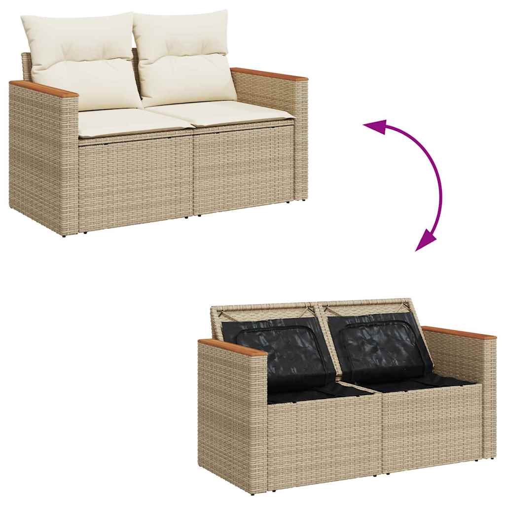 10 dalių Sodo Sofa Komplektas su Pagalvėlėmis Smėlio Poli Rattan Akacija - Namų Idėja