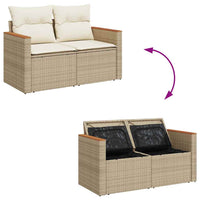 10 dalių Sodo Sofa Komplektas su Pagalvėlėmis Smėlio Poli Rattan Akacija - Namų Idėja