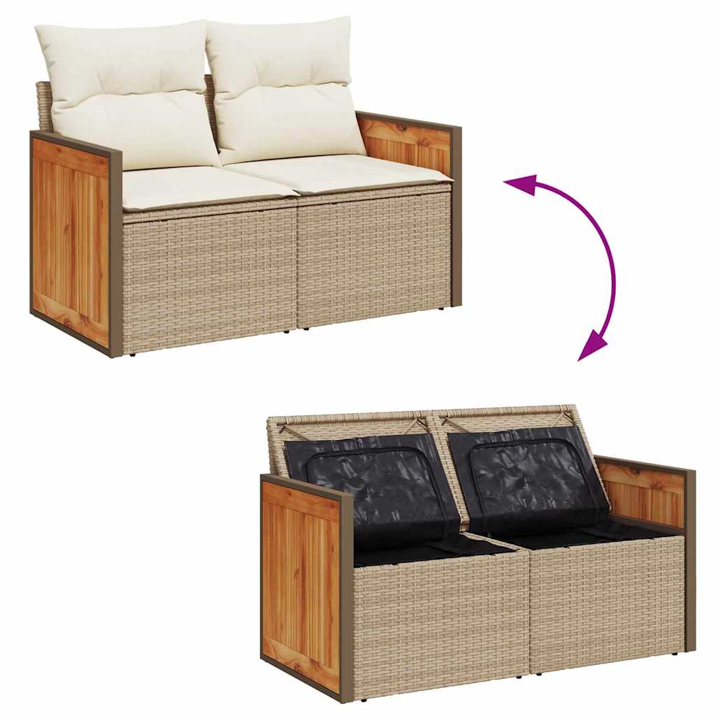 10 Dalių Sodo Sofa Komplektas su Pagalvėlėmis Smėlio Poli Rattan Akacija - Namų Idėja
