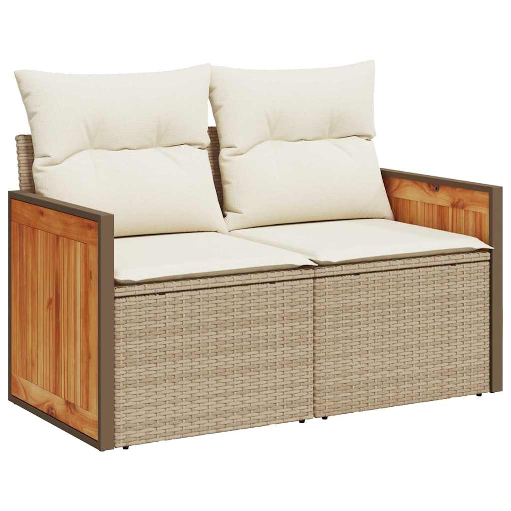10 Dalių Sodo Sofa Komplektas su Pagalvėlėmis Smėlio Poli Rattan Akacija - Namų Idėja
