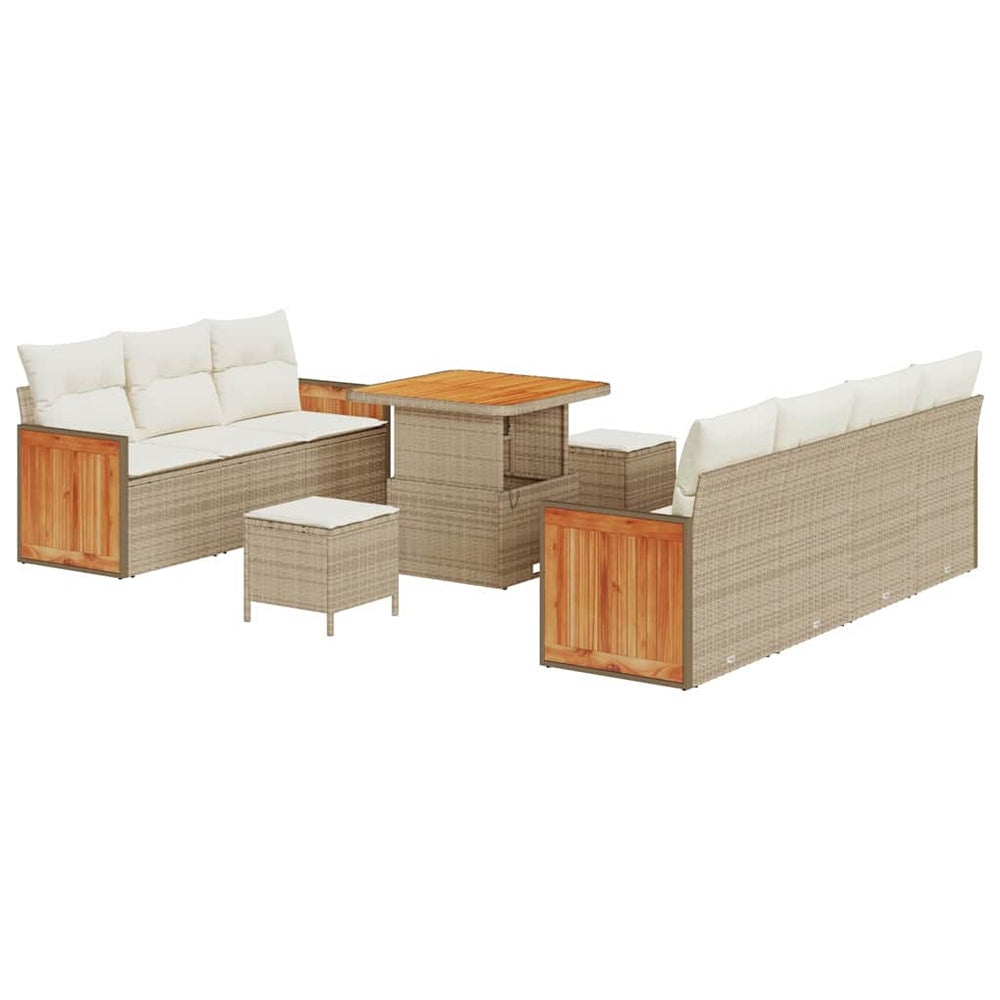10 Dalių Sodo Sofa Komplektas su Pagalvėlėmis Smėlio Poli Rattan Akacija - Namų Idėja