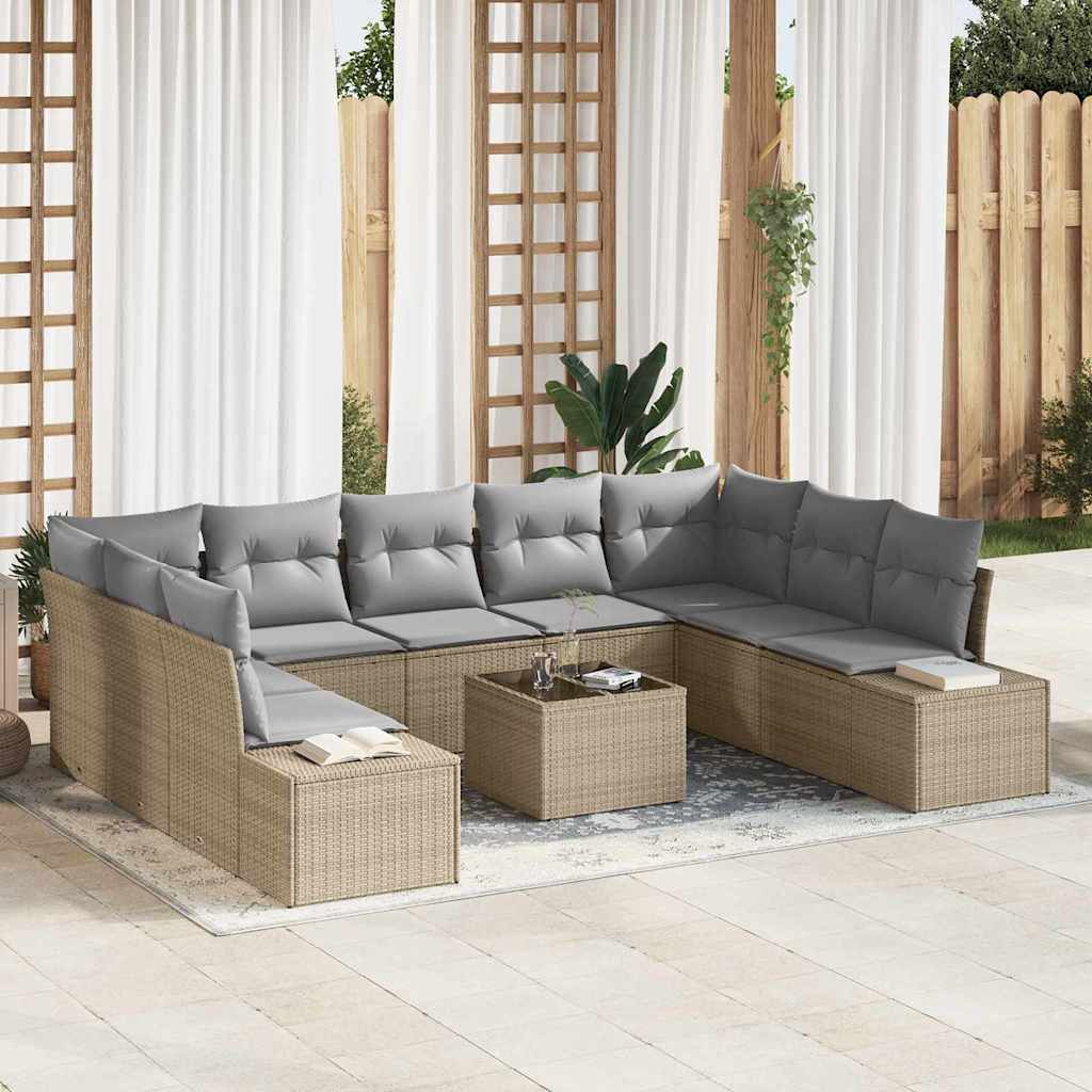 10 dalių Sodo Sofa Komplektas su Pagalvėmis Juoda Poli Ratanas - Namų Idėja