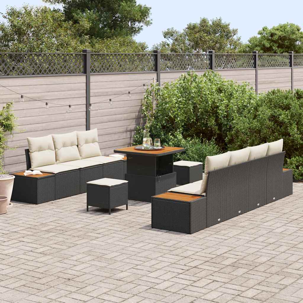 10 dalių sodo sofa komplektas su pagalvėmis juoda poli rattan akacijos - Namų Idėja