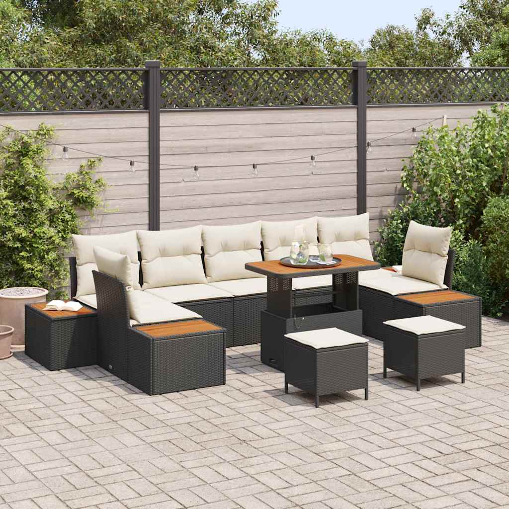 10 dalių sodo sofa komplektas su pagalvėmis juodas poli ratanas akacija - Namų Idėja
