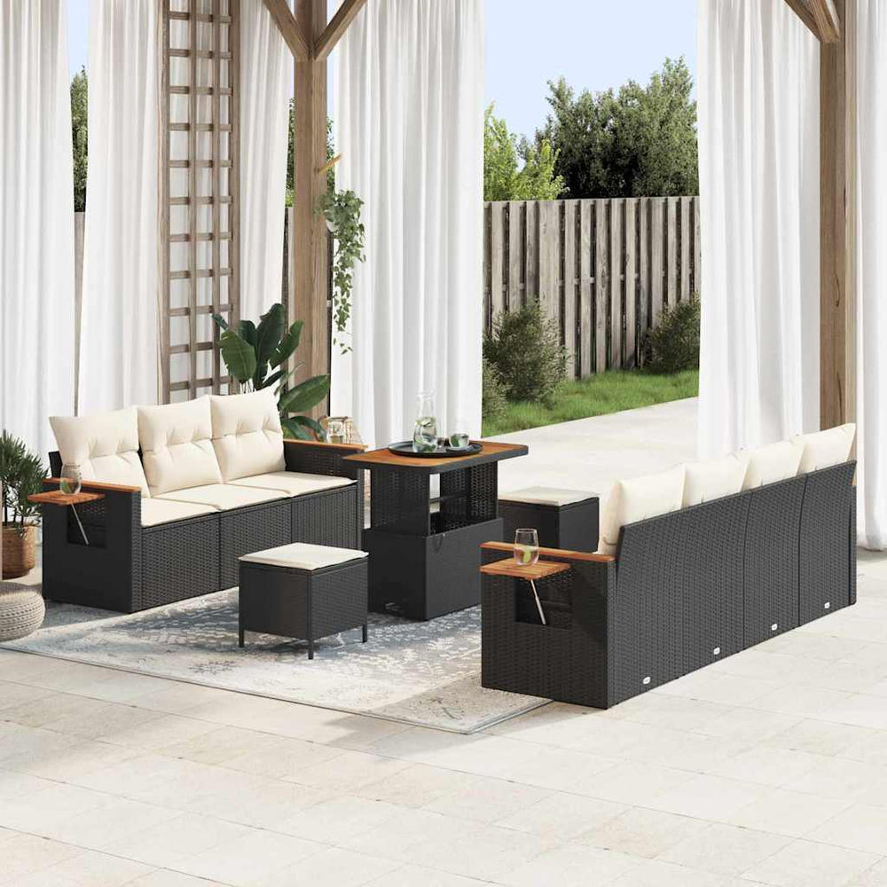 10 dalių sodo sofa komplektas su pagalvėmis juodas poli ratanas akacija - Namų Idėja