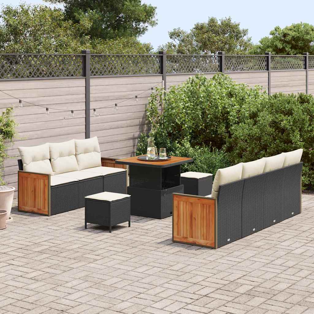 10 dalių sodo sofa komplektas su pagalvėmis juodas poli ratanas akacija - Namų Idėja
