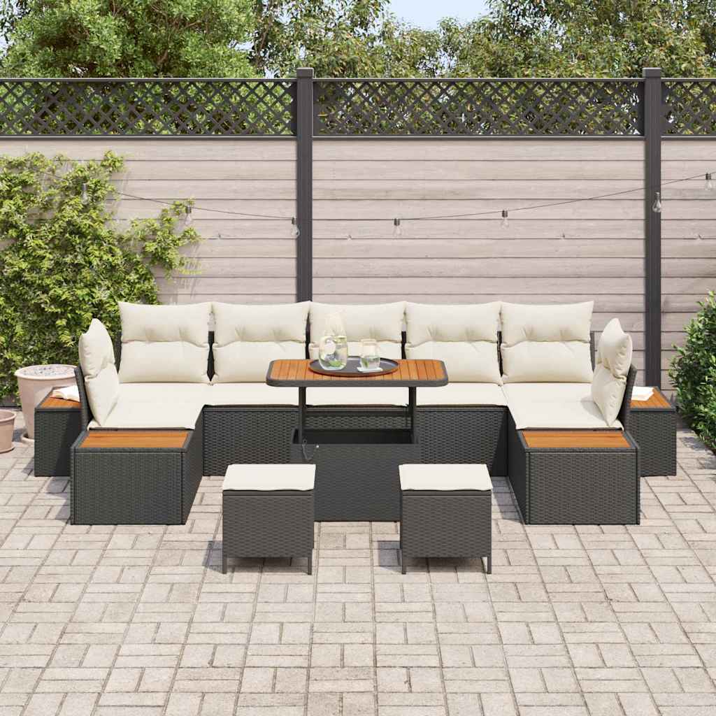 10 dalių sodo sofa komplektas su pagalvėmis juodas poli ratanas akacija - Namų Idėja