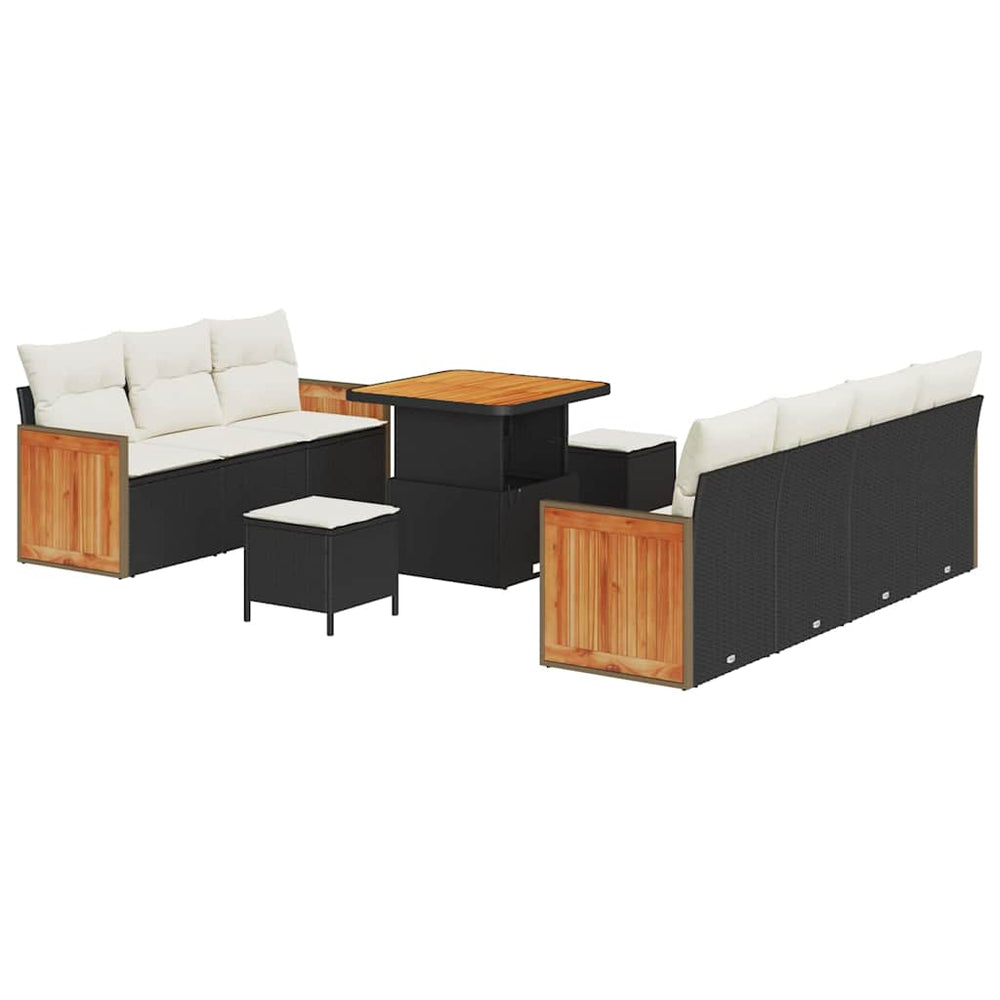 10 dalių sodo sofa komplektas su pagalvėmis juodas poli ratanas akacija - Namų Idėja