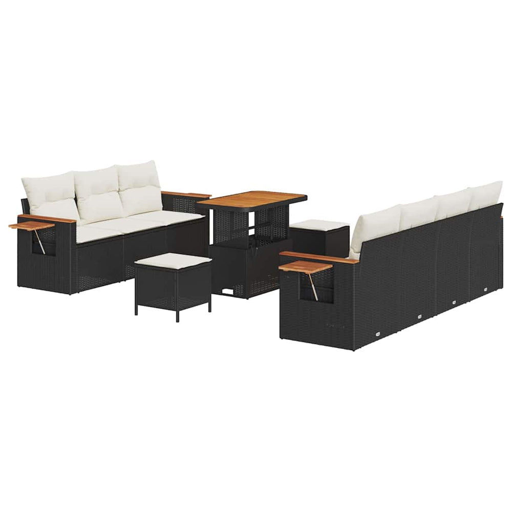10 dalių sodo sofa komplektas su pagalvėmis juodas poli ratanas akacija - Namų Idėja