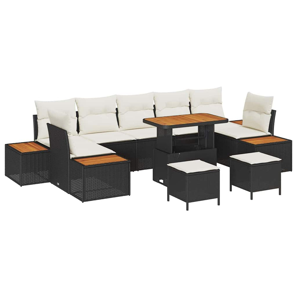 10 dalių sodo sofa komplektas su pagalvėmis juodas poli ratanas akacija - Namų Idėja