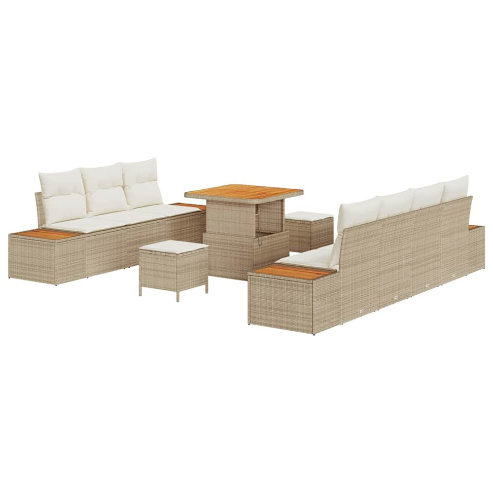 10 dalių sodo sofa komplektas su pagalvėmis Kreminė Poli ratanas Akacijos - Namų Idėja