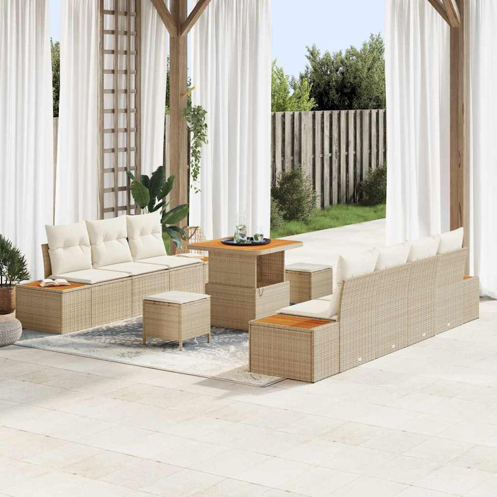 10 dalių sodo sofa komplektas su pagalvėmis Kreminė Poli ratanas Akacijos - Namų Idėja