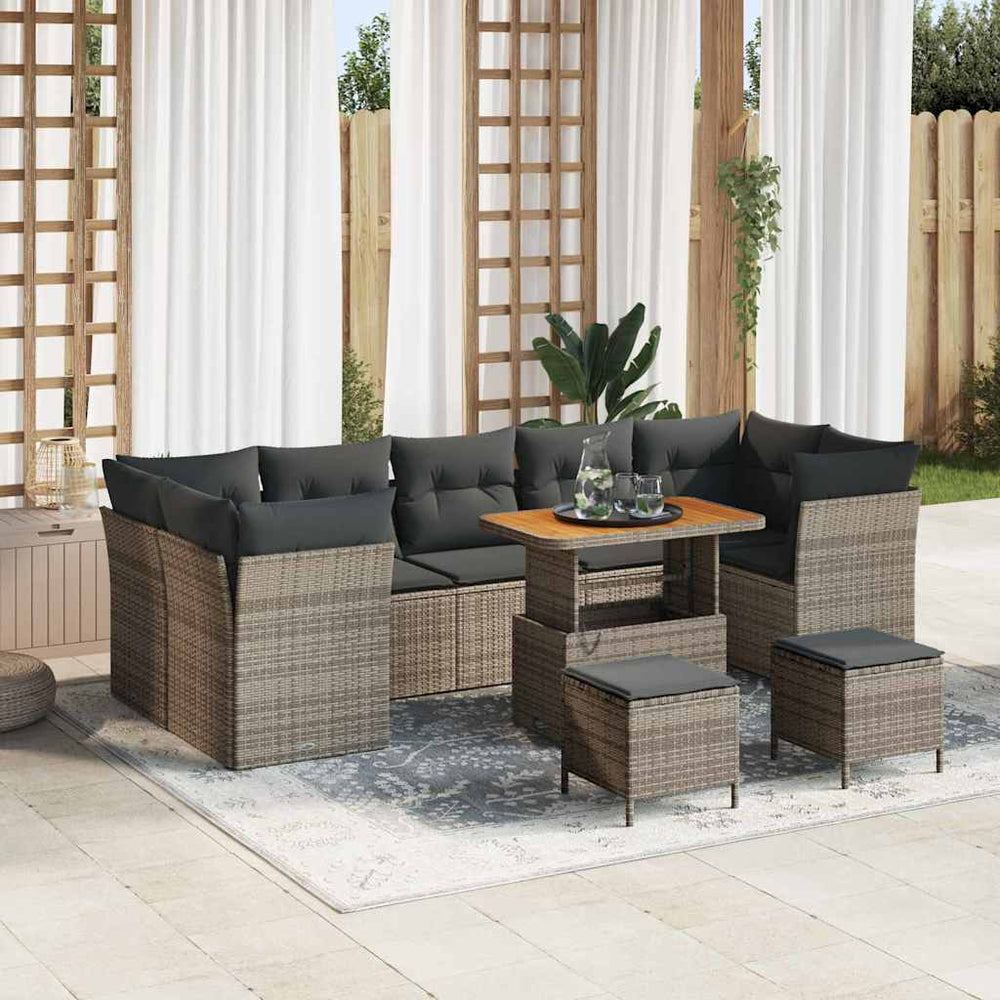 10 dalių sodo sofa komplektas su pagalvėmis pilka poli ratanas akacija - Namų Idėja