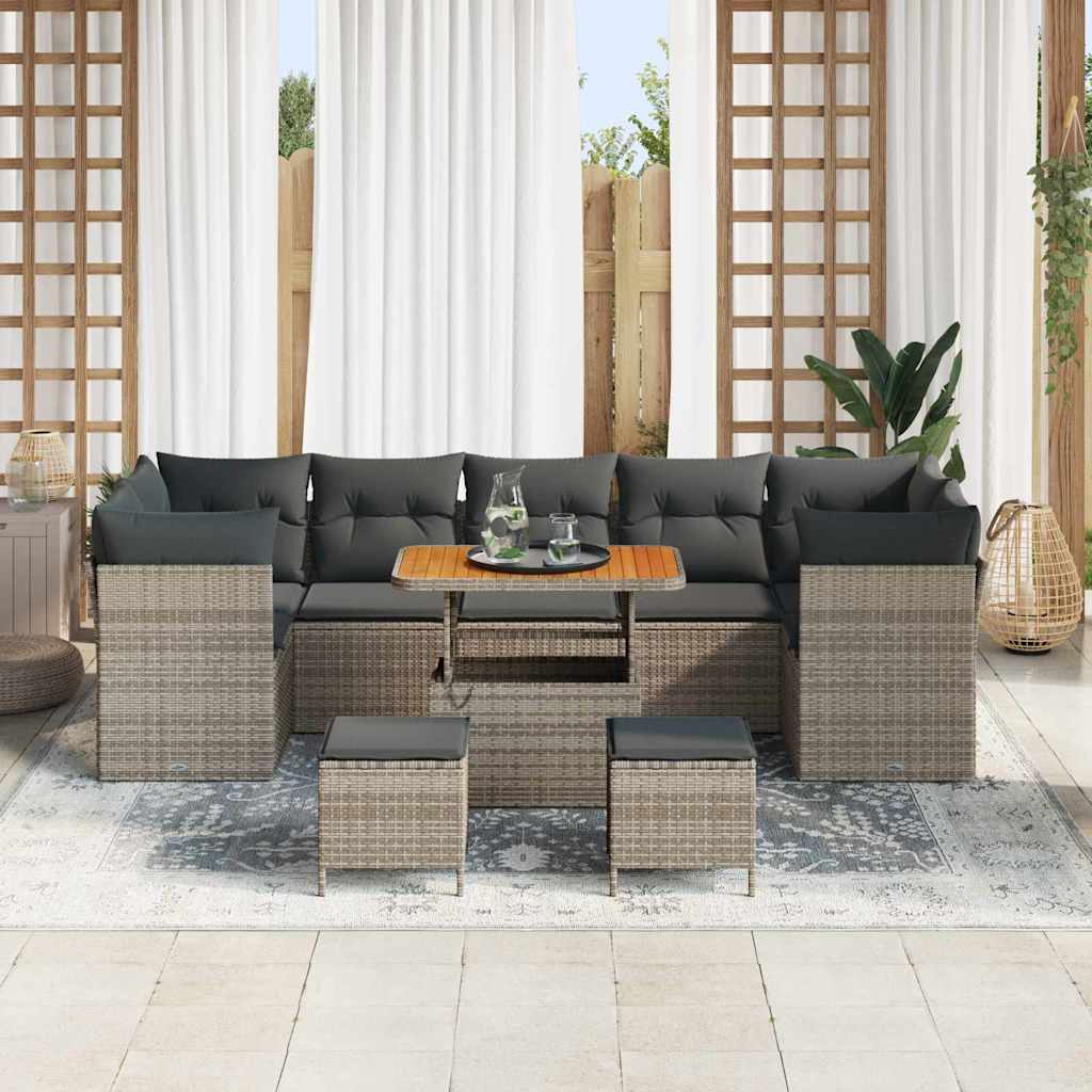 10 dalių sodo sofa komplektas su pagalvėmis pilka poli ratanas akacija - Namų Idėja