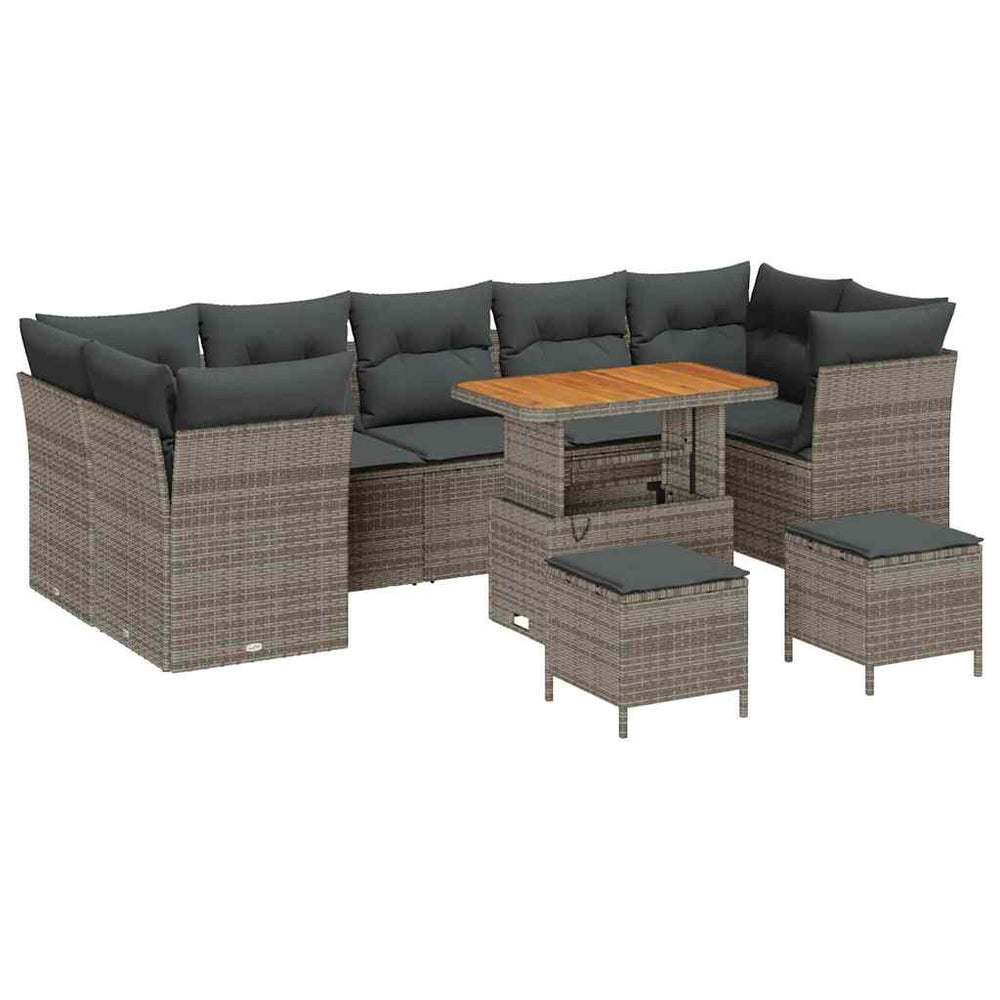 10 dalių sodo sofa komplektas su pagalvėmis pilka poli ratanas akacija - Namų Idėja