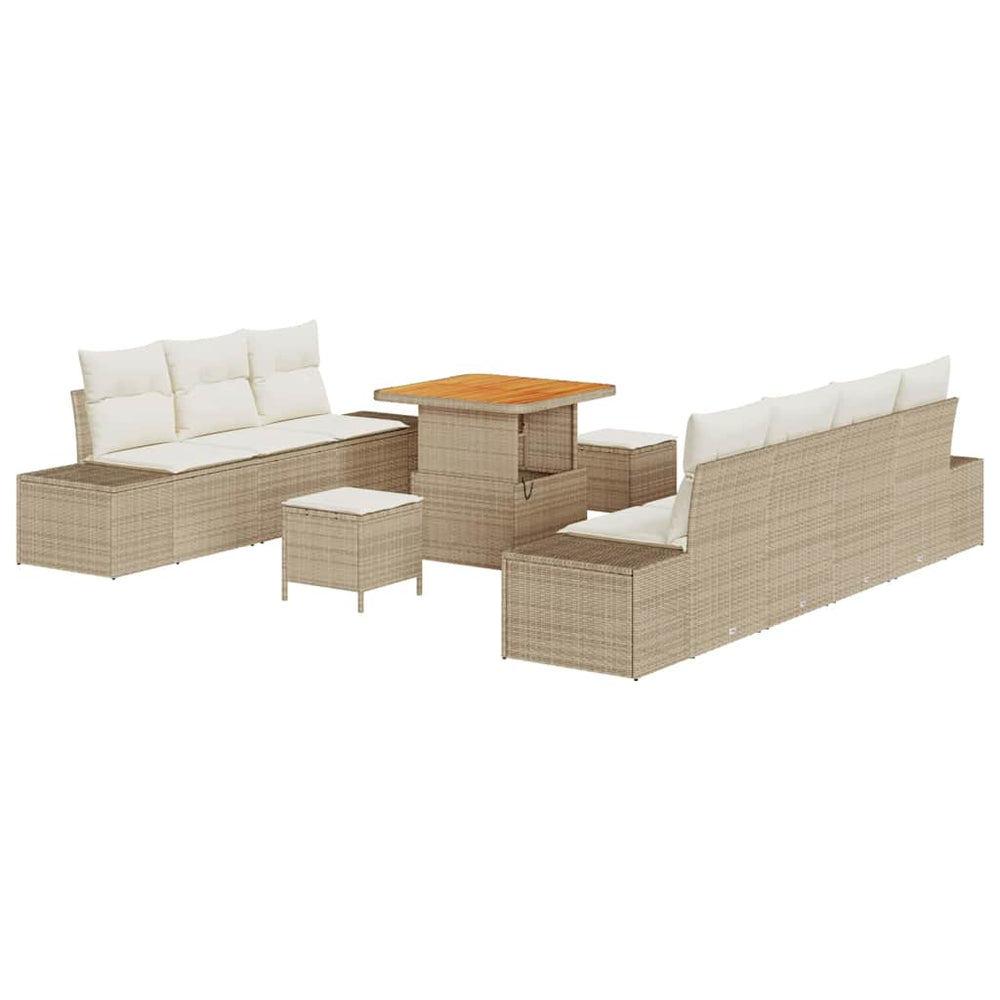 10 dalių sodo sofa komplektas su pagalvėmis - Smėlio - Poli ratanas - Akacijos - Namų Idėja