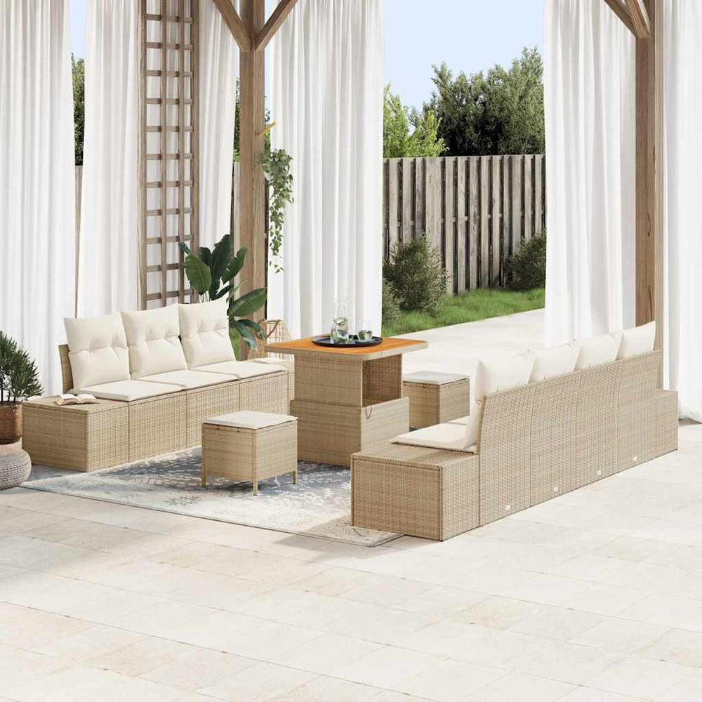 10 dalių sodo sofa komplektas su pagalvėmis - Smėlio - Poli ratanas - Akacijos - Namų Idėja