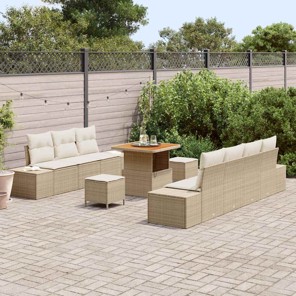 10 dalių sodo sofa komplektas su pagalvėmis - Smėlio - Poli ratanas - Akacijos - Namų Idėja