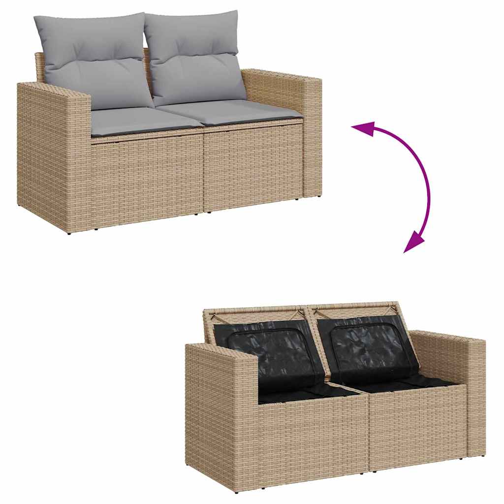 10 dalių sodo sofa komplektas su pagalvėmis Smėlio Poli ratanas Akacijos mediena - Namų Idėja
